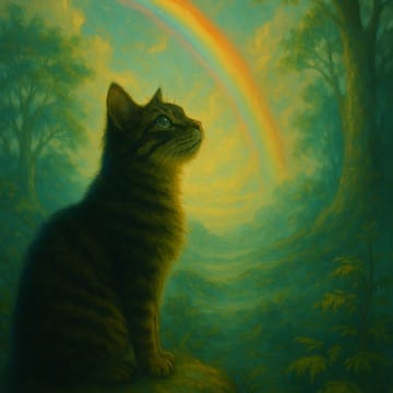 虹を見つめる猫