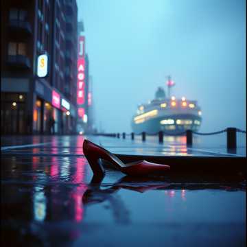 雨の港