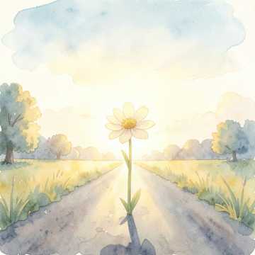 一本道の真ん中に咲く花